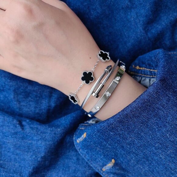 New Silver 3pcs Bangle Jewelry Set - Picture 3 of 7